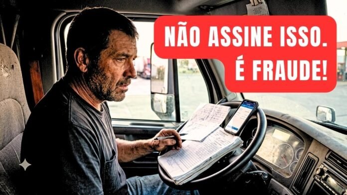 Motorista na cabine do caminhão atento para evitar a fraude no controle de jornada